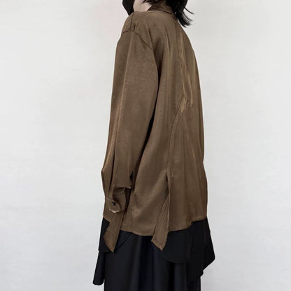 Satin Draped Texture Collared Shirt【TR3361】