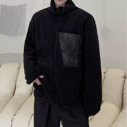 Faux Leather Pocket Fleece Jacket【TR3350】