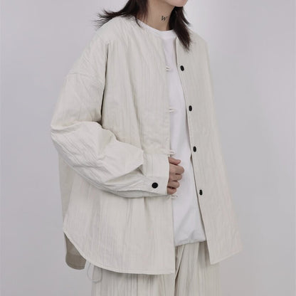 Pleats No-Collar Collared Shirt【TR3120】