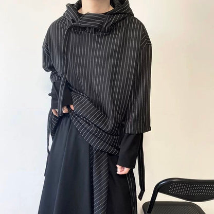 Asymmetric Pinstripe Hoodie【TR3347】
