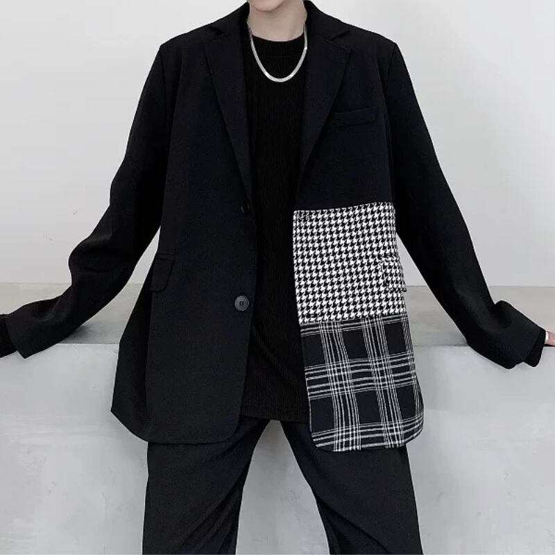 Patchwork Contrast Tailored Jacket【TR3349】