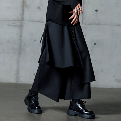 Asymmetrical Layered-look Wide Pants【TR3288】