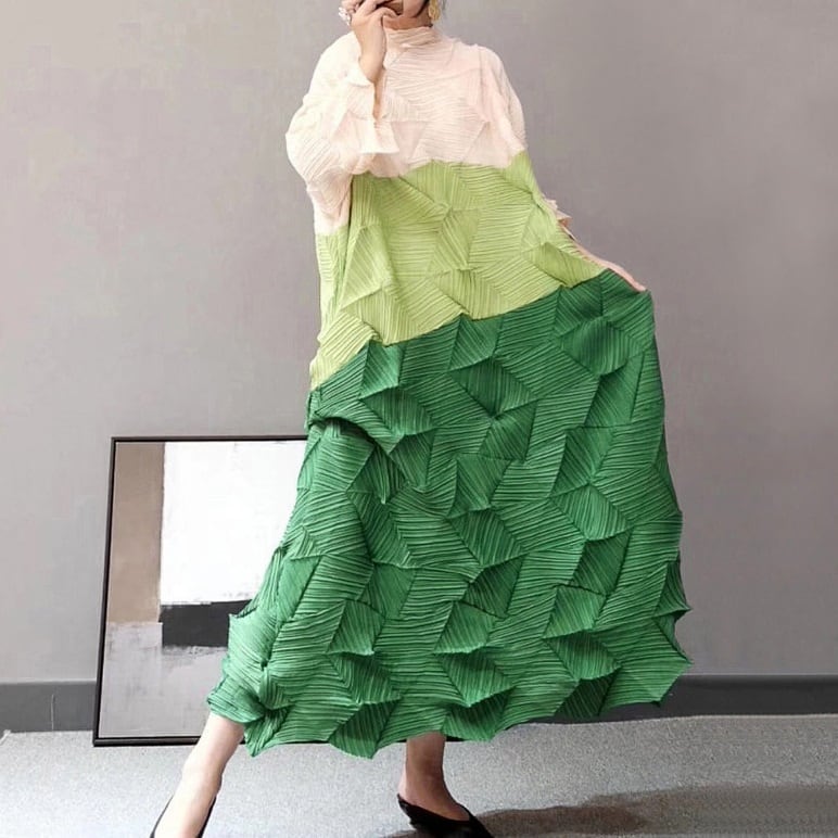 Tricolor Wrinkled All-in-one Dress【TR1454】