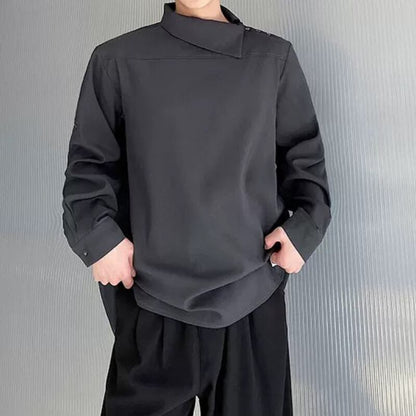 Asymmetric Button Collar T-shirt【TR3353】