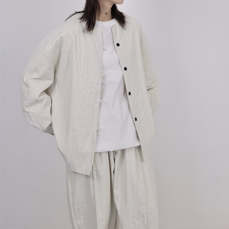 Pleats No-Collar Collared Shirt【TR3120】