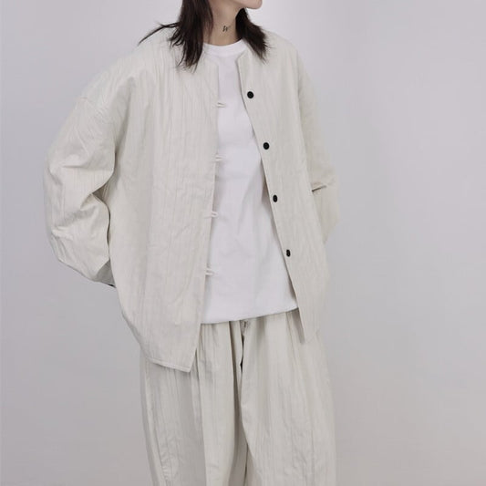Pleats No-Collar Collared Shirt【TR3120】
