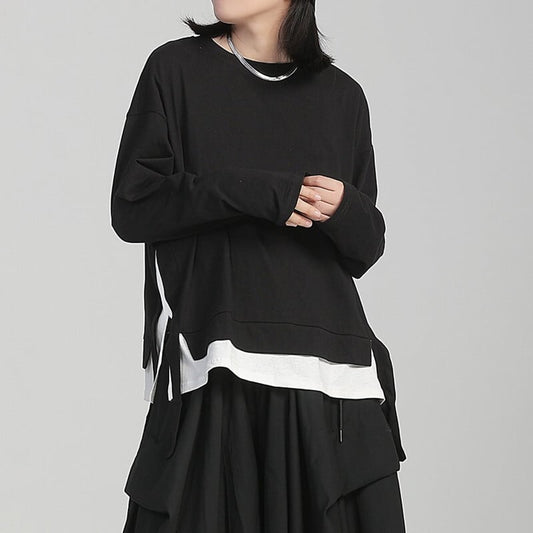 Fake-Layered Side-Ribbon T-Shirt【TR3143】
