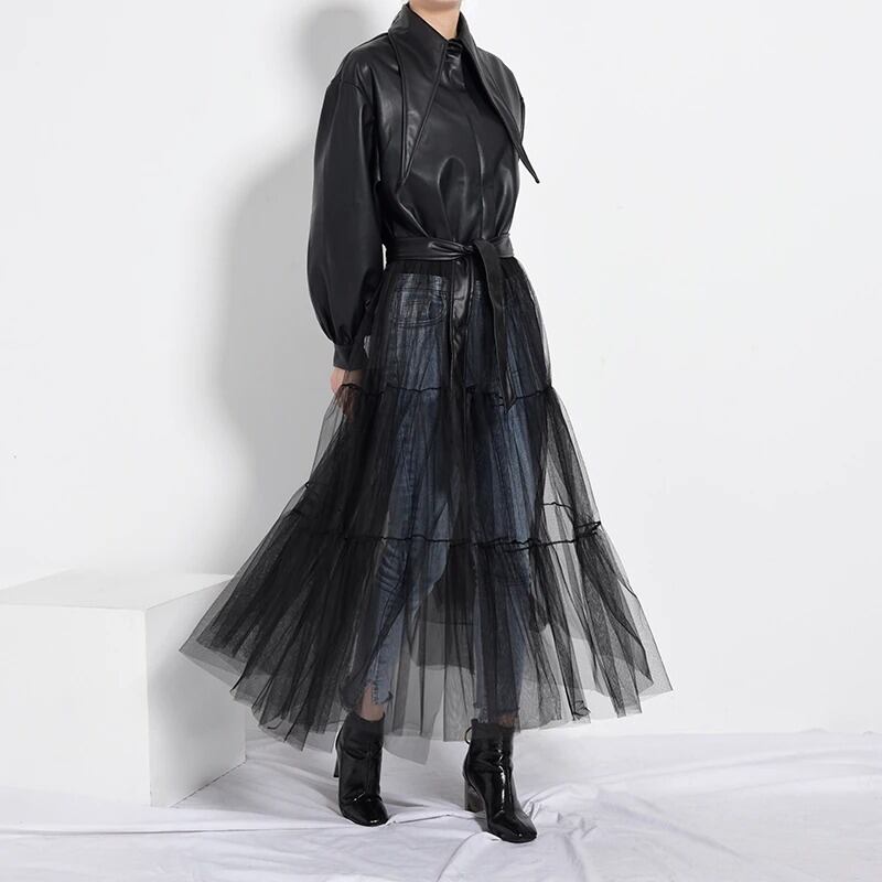 Synthetic Leather Mesh Jacket【TR1199】