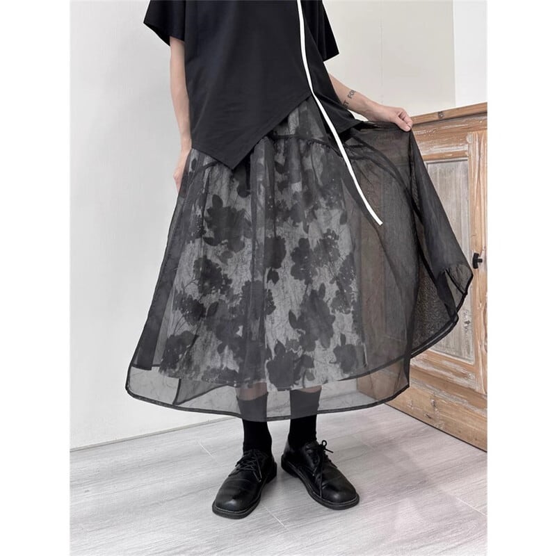 Flower Mesh Flare Skirt【TR3189】