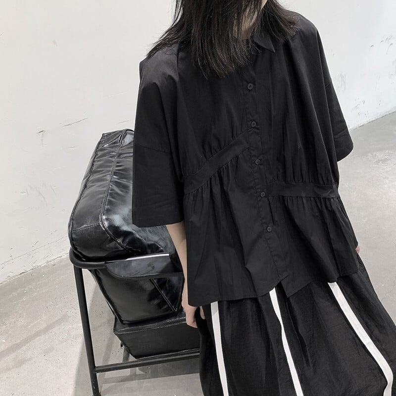 Asymmetry Gather Collared Shirt【TR3111】