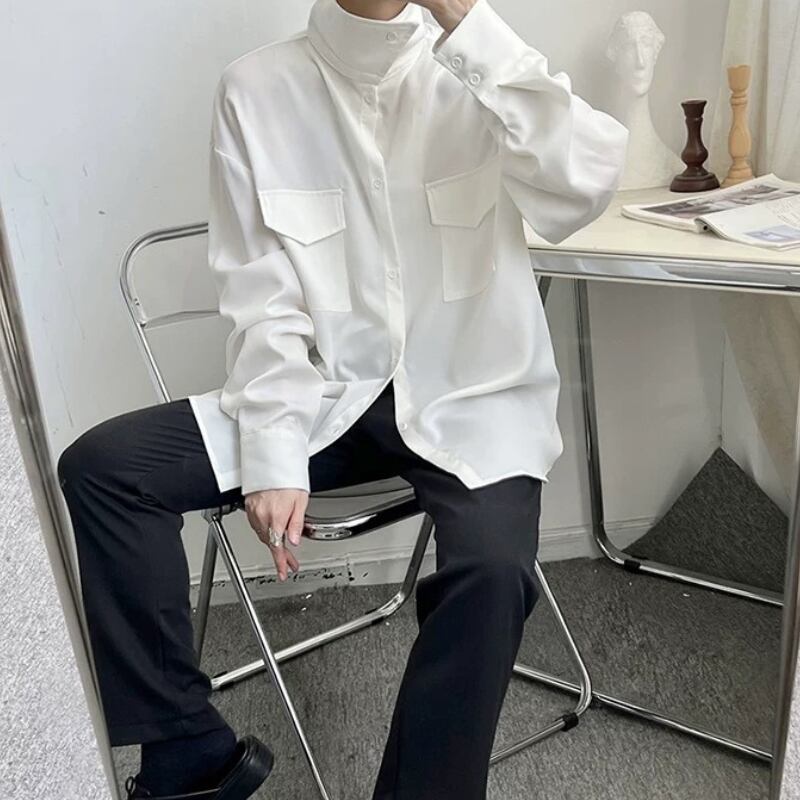 Structured High-Neck Collared Shirt【TR3375】