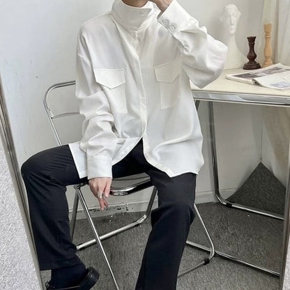 Structured High-Neck Collared Shirt【TR3375】