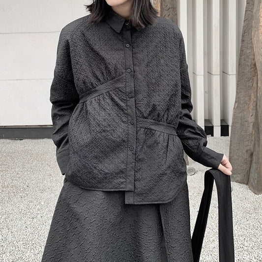 Embroidery Quilting Collared Shirt【TR3116】