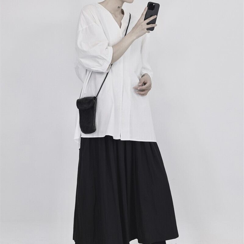 V-Neck Oversize Collared Shirt【TR3110】
