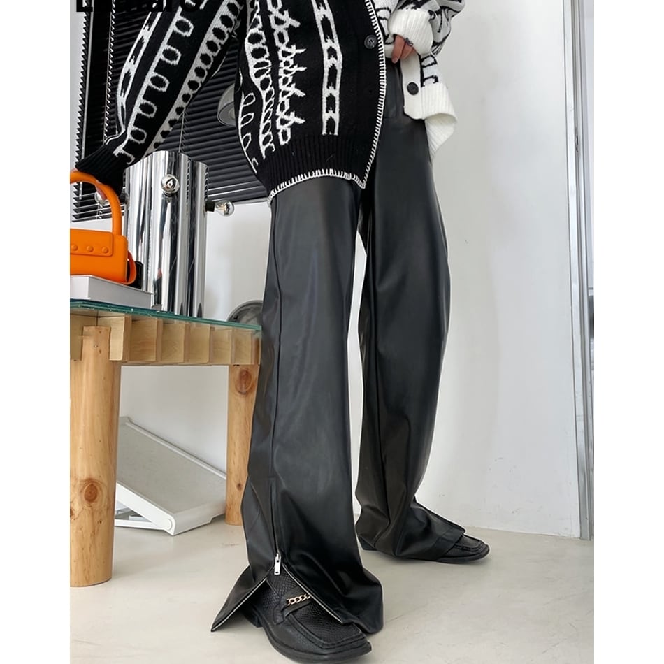 Leather Slit Flare Pants【TR3087】