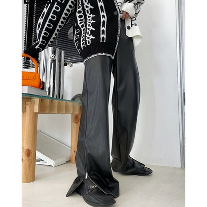 Leather Slit Flare Pants【TR3087】
