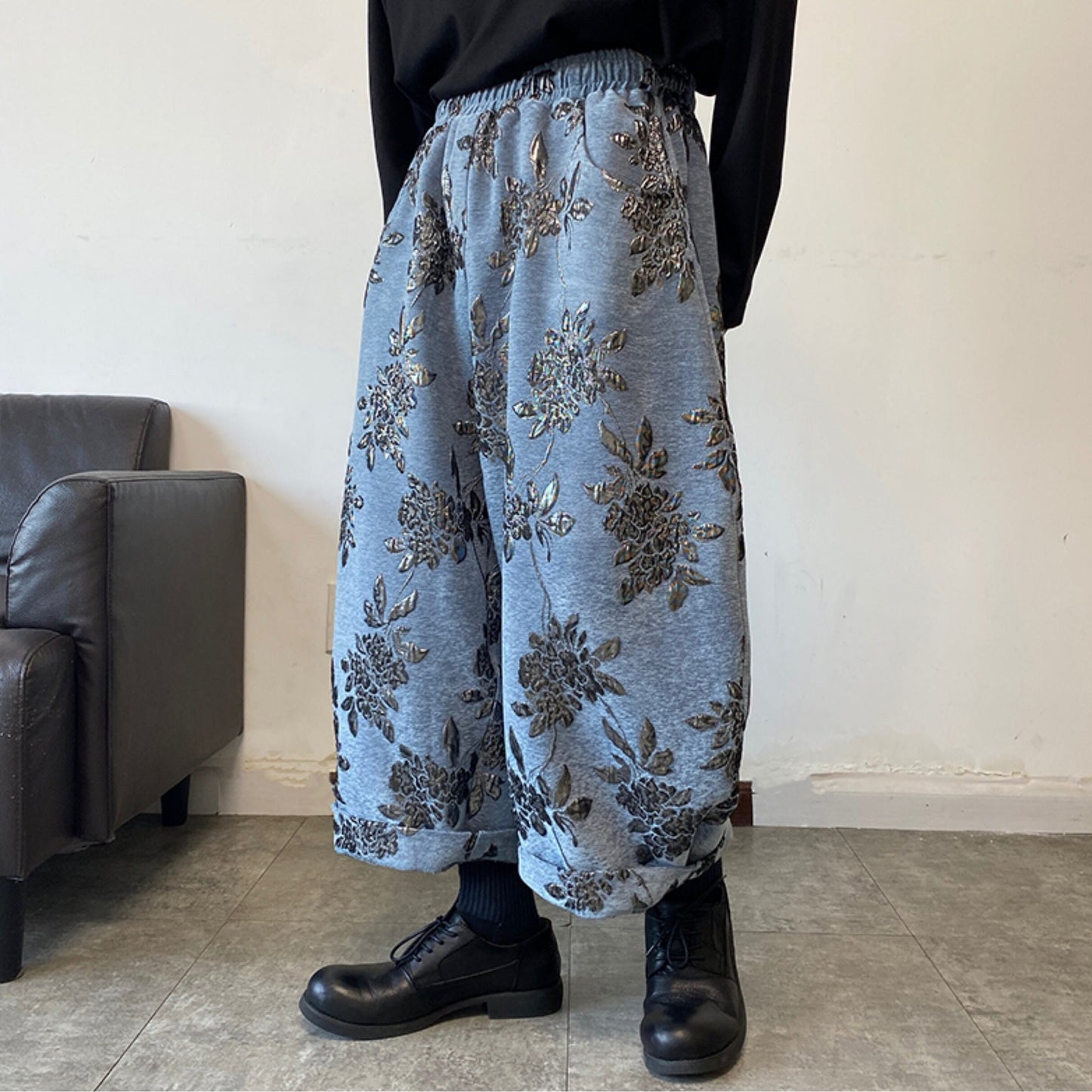 Floral Embroidered Ankle Wide Pants【TR3317】