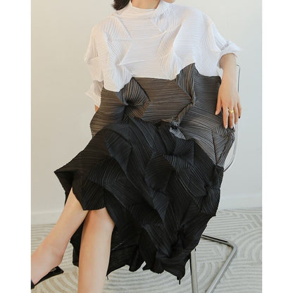 Pleats A-line Patchwork One-piece【TR3054】