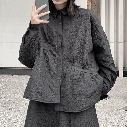 Embroidery Quilting Collared Shirt【TR3116】