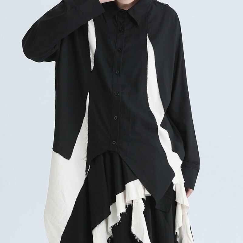 Ruffle Cut-Off Collared Shirt【TR3126】