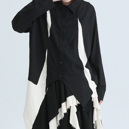 Ruffle Cut-Off Collared Shirt【TR3126】