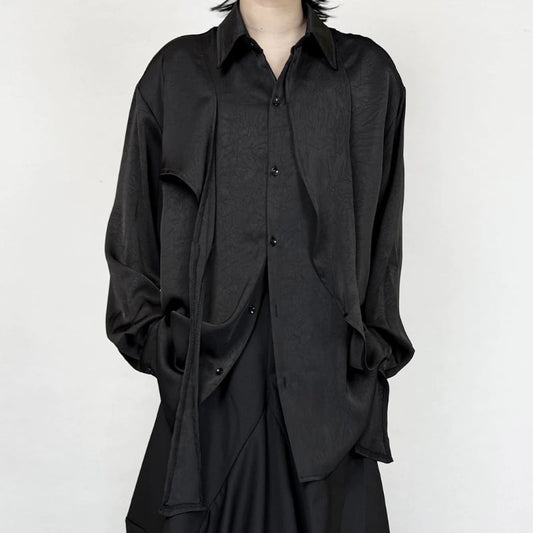 Satin Draped Texture Collared Shirt【TR3361】