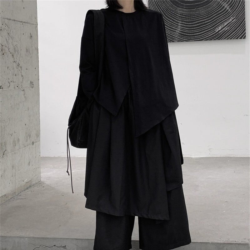 Asymmetry No-Collar Collared Shirt【TR3137】