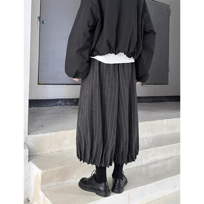 Stripe Cropped Hem-Pleats Pants【TR3222】