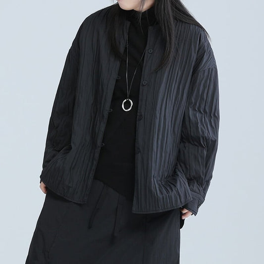Pleats No-Collar Collared Shirt【TR3113】