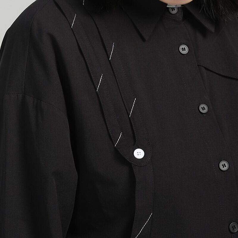 Patchwork Ribbon Collared Shirt【TR3130】