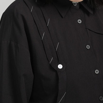 Patchwork Ribbon Collared Shirt【TR3130】