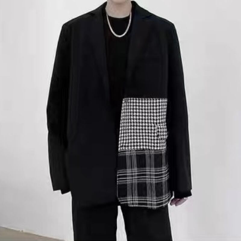 Patchwork Contrast Tailored Jacket【TR3349】