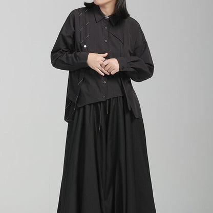 Patchwork Ribbon Collared Shirt【TR3130】