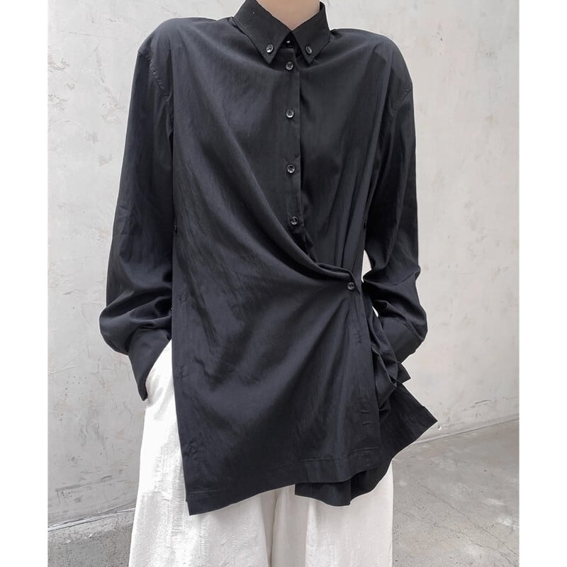 Side-Button Drape Collared Shirt【TR3124】
