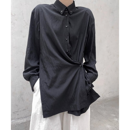 Side-Button Drape Collared Shirt【TR3124】