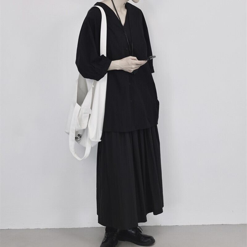 V-Neck Oversize Collared Shirt【TR3110】
