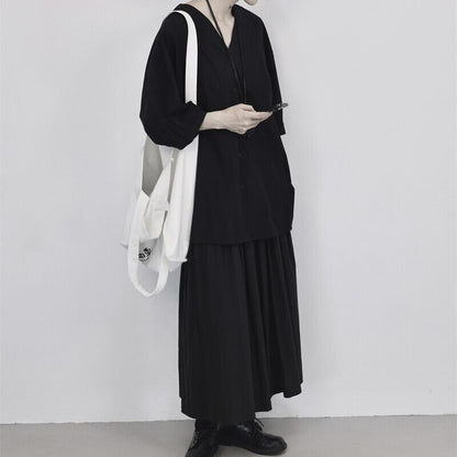 V-Neck Oversize Collared Shirt【TR3110】