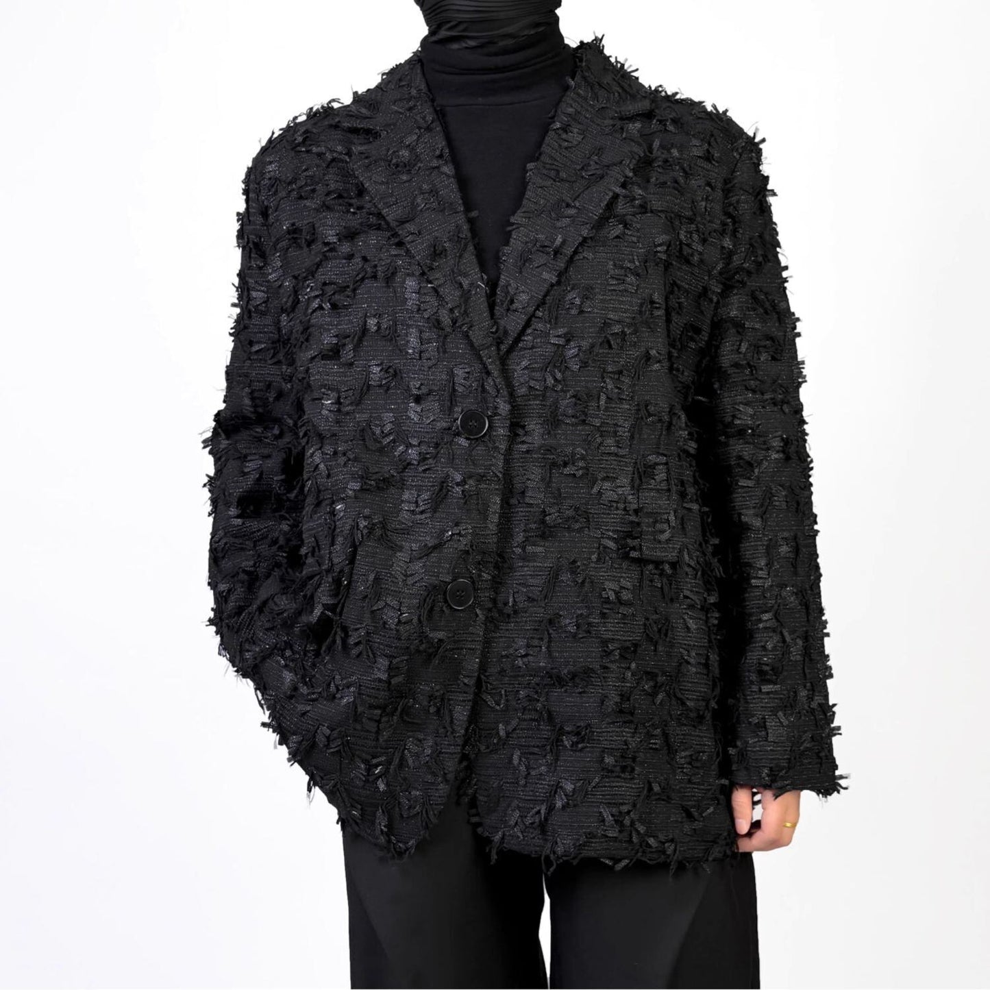 Black Fringe Tailored Jacket【TR3322】