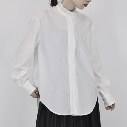 Stand-Collar Pleats Collared Shirt【TR3118】