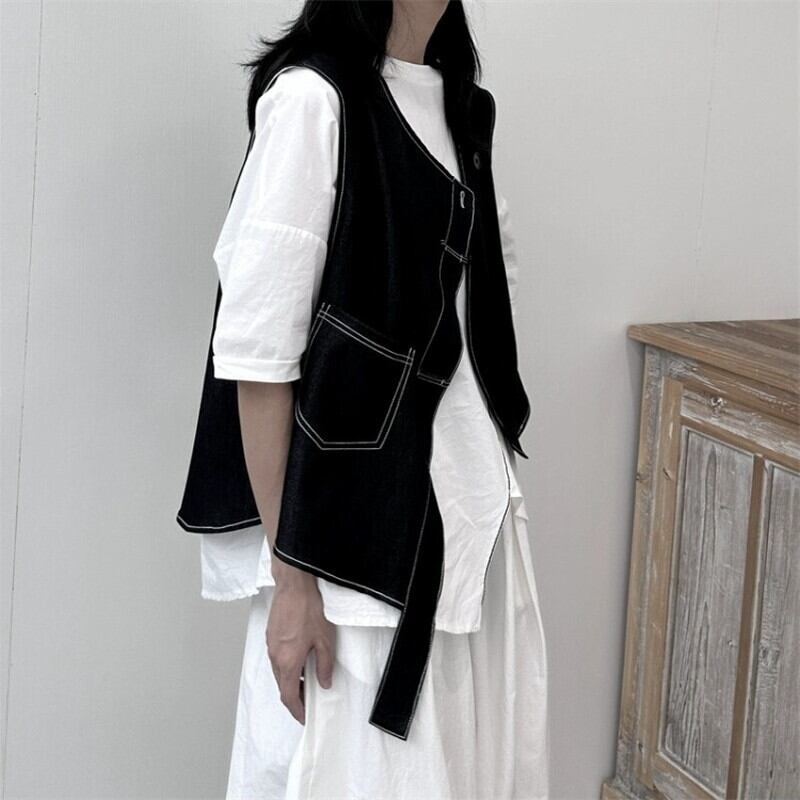 Asymmetry Stitch Vest【TR3238】