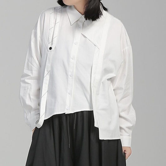 Patchwork Ribbon Collared Shirt【TR3130】
