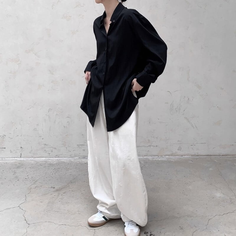 Side-Button Drape Collared Shirt【TR3124】