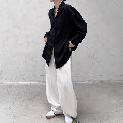 Side-Button Drape Collared Shirt【TR3124】