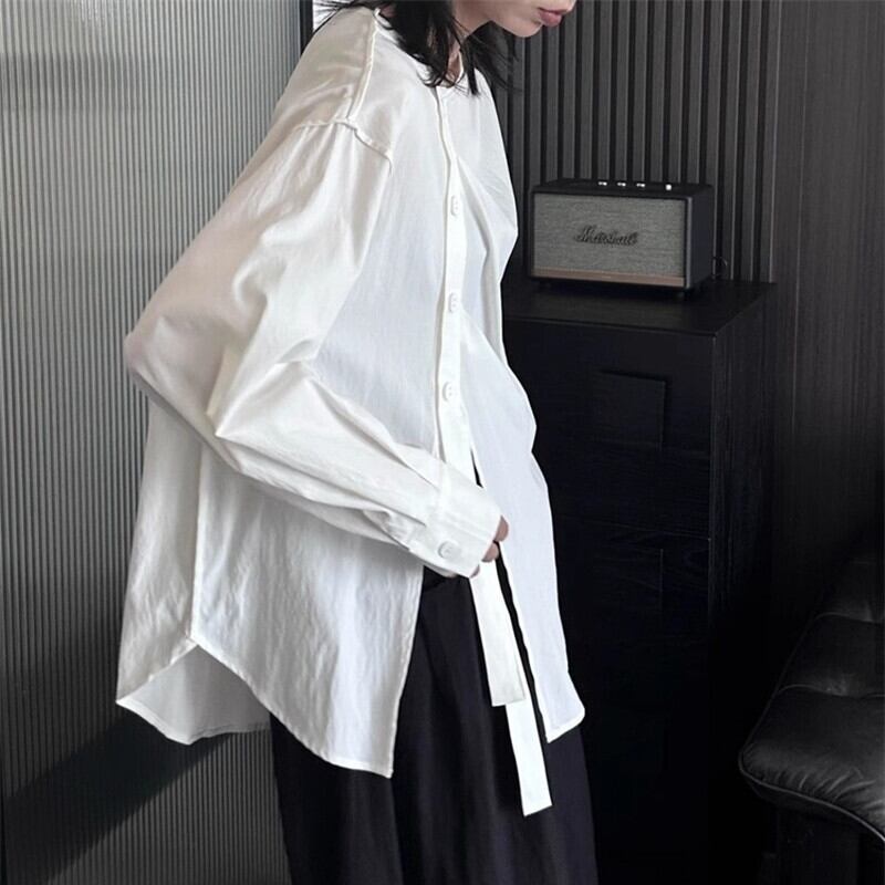 Side-Button No-Collar Collared Shirt【TR3112】
