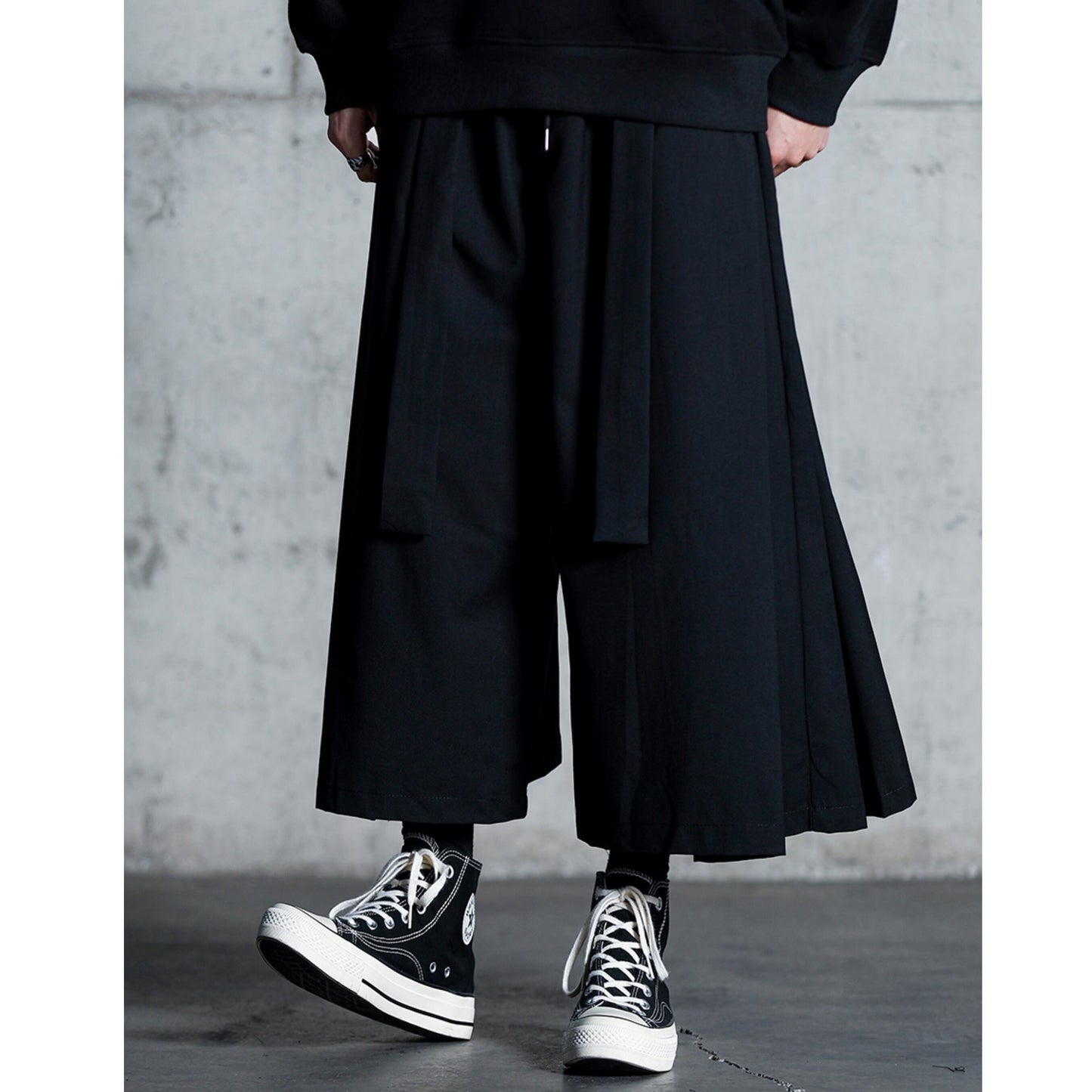 Waist Ribbon Ankle Length Wide Pants【TR3294】