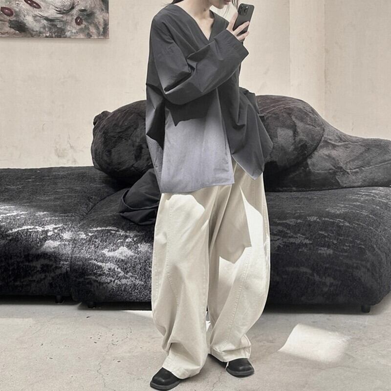 No-Collar Oversize Collared Shirt【TR3128】