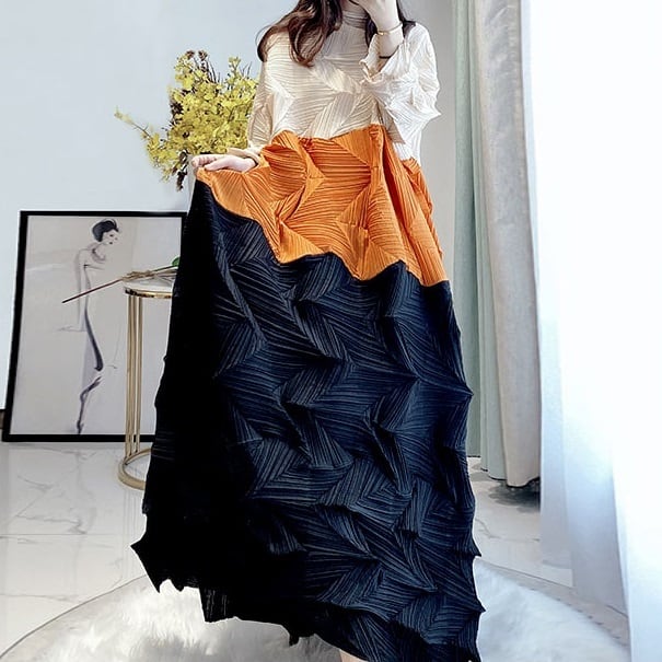 Tricolor Wrinkled All-in-one Dress【TR1454】