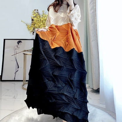 Tricolor Wrinkled All-in-one Dress【TR1454】