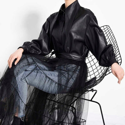 Synthetic Leather Mesh Jacket【TR1199】
