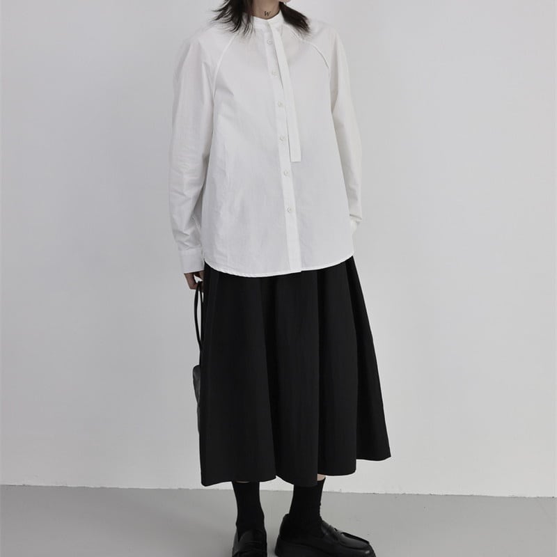 Band-Collar Tie Collared Shirt【TR3123】